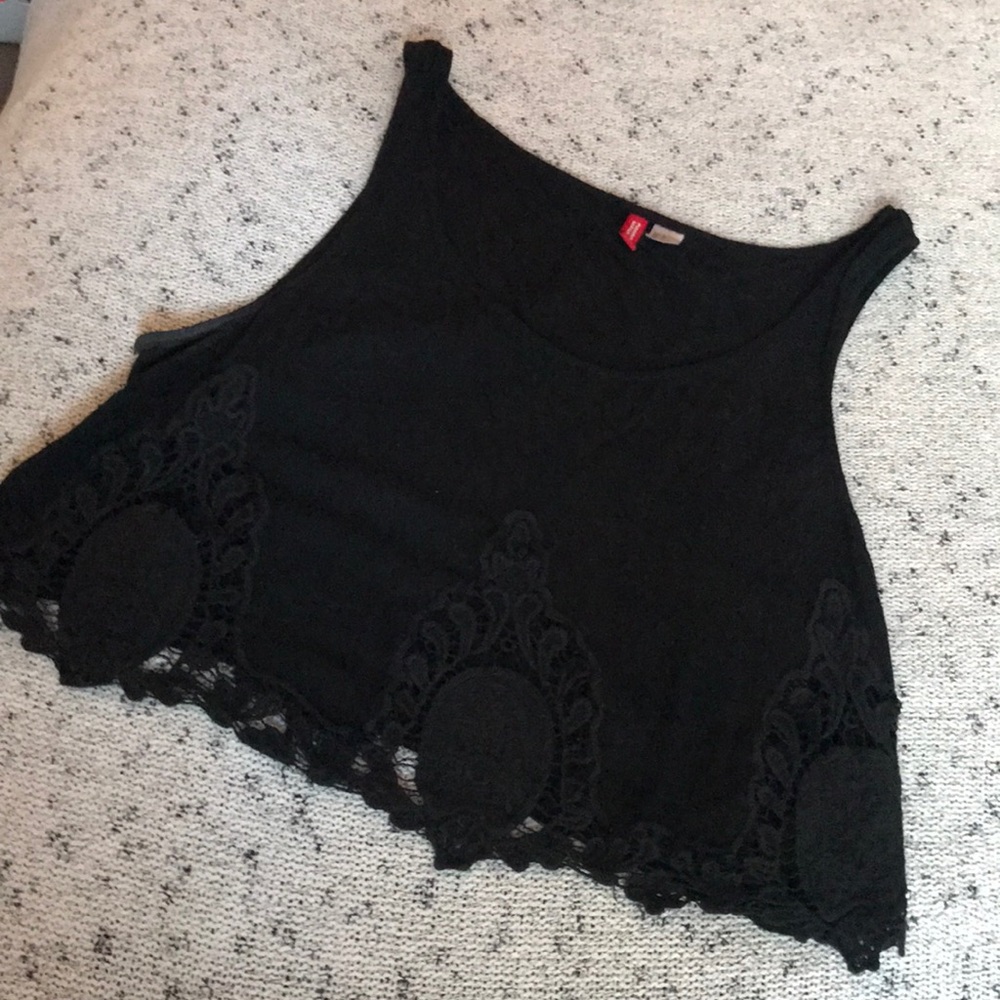 Black crop top crochet detailing